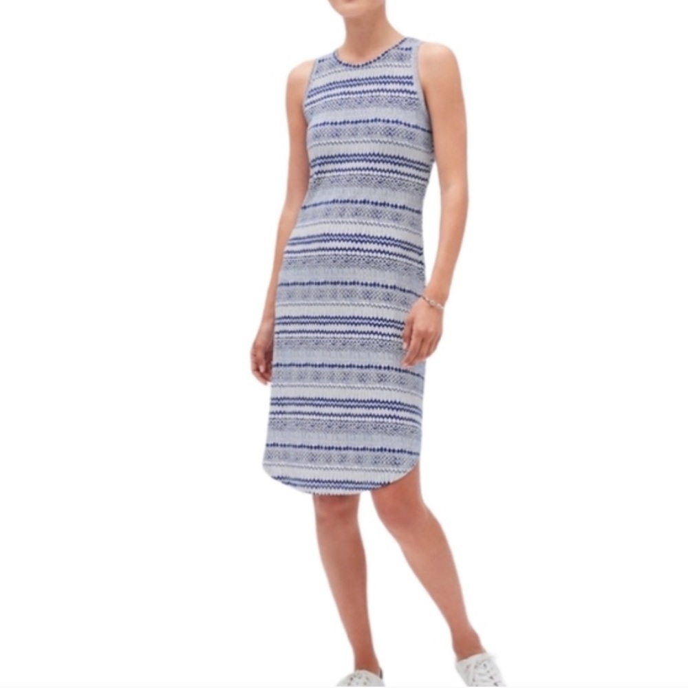 {Banana Republic} Blue‎ White Midi Knotted Back Dress Size Small